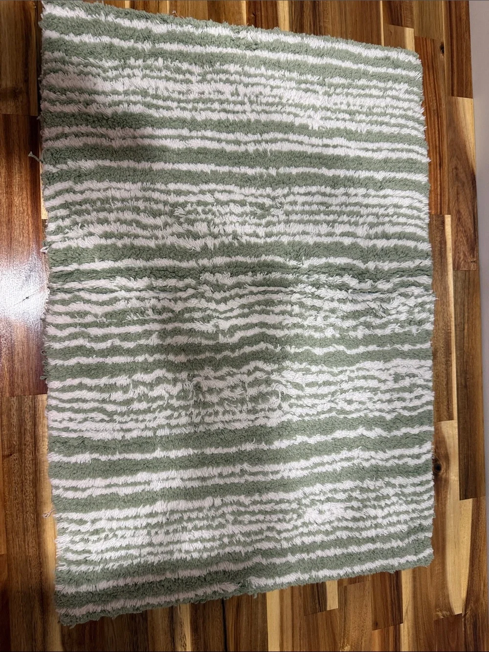 Plush Striped Bath Rug in Sage Green and White